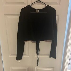 Harlow Black Cropped Tie-Front Long Sleeve Top